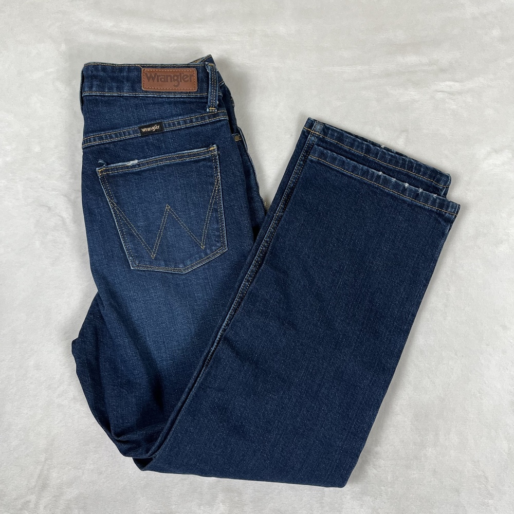 Wrangler High Rise Straight Crop Jeans Womens 4 Blue Med Wash Stretch Denim